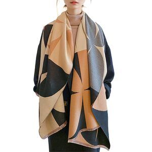 7826 Winter Scarf Cashmere Shawl Color Block Geometric Pattern